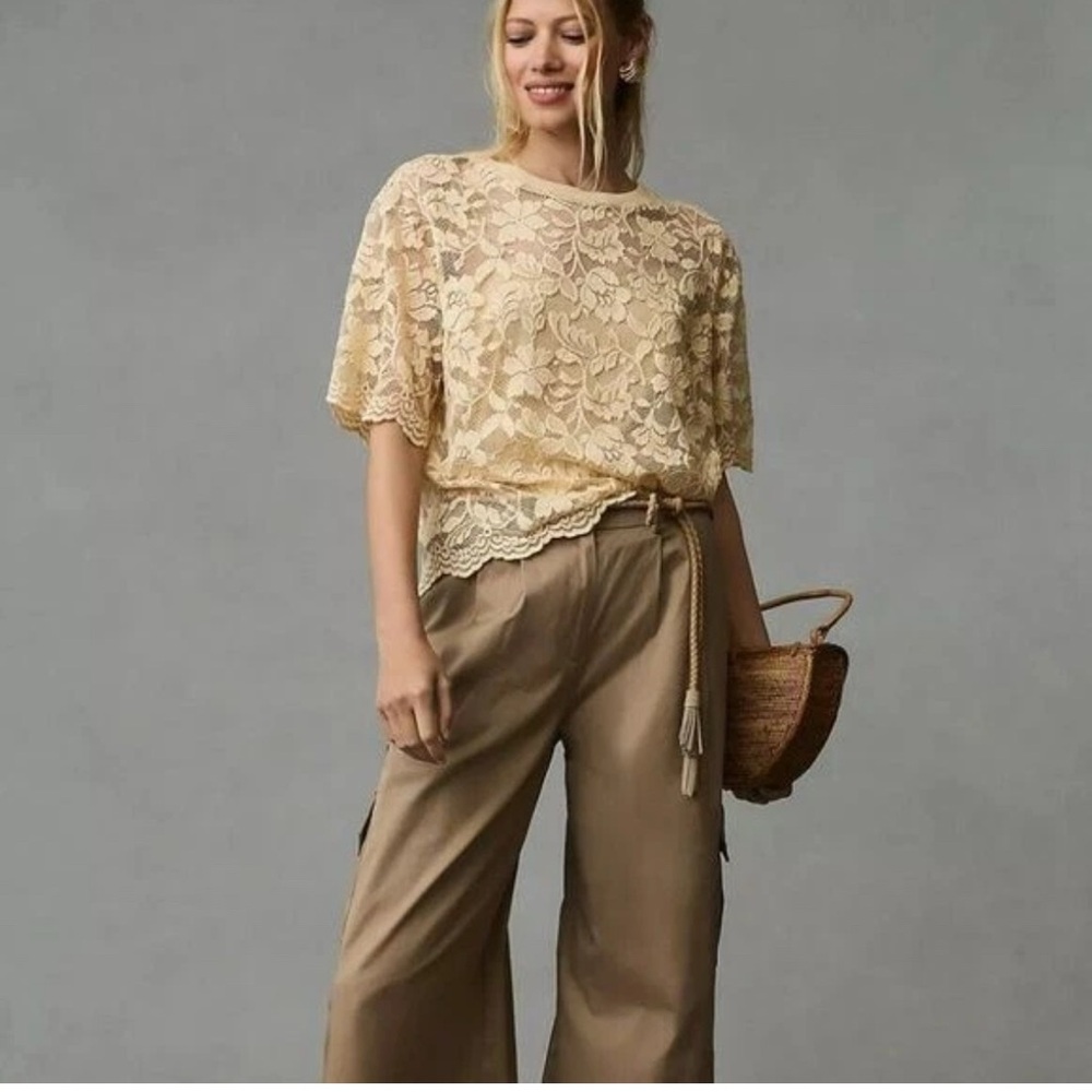 Dolan Tan Boxy Cropped Blouse